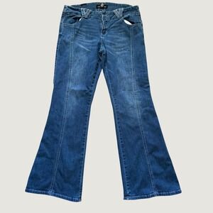 Almost Famous Low Rise Flare Jeans 11 Front Seam Y2K Skater Stretch Denim Blue